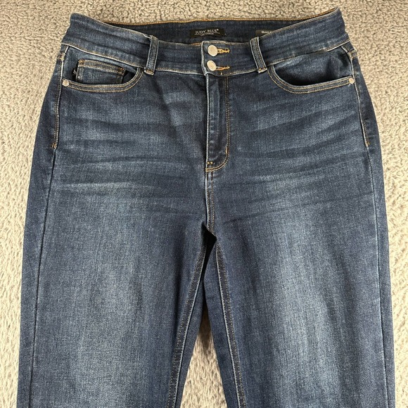Judy Blue‎ Jeans Womens 15/32 Boot Cut Dark Wash Raw Frayed Hem Distressed - Picture 2 of 15
